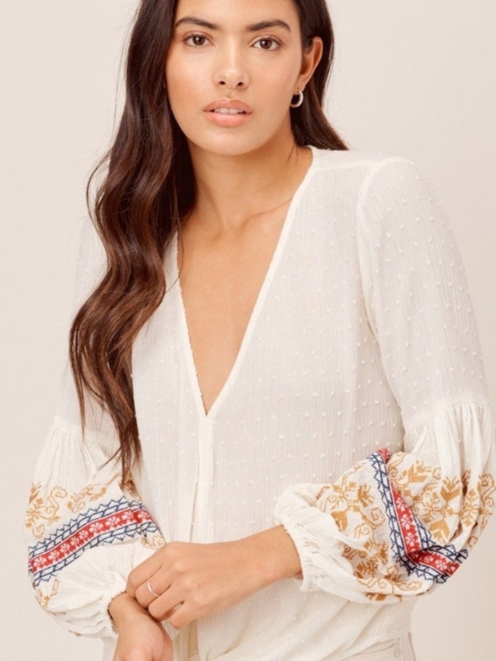 LoveStitch Sariah Embroidered Tie Front Top NWOT S